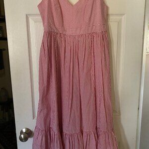 J.Crew red and white striped sundress, size 6, full skirt, pockets, brand new